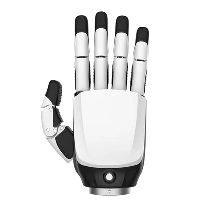 Inspire RH56DFTP Dexterous Hand Palm and Tactile Pads Inspire RH56DFTP dexterous hand palm view showing the black palm with textured tactile sensor pads and partly curled fingers