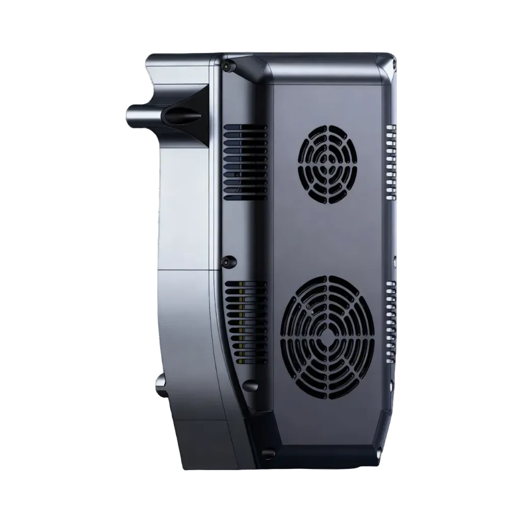 NVIDIA AGX Orin backplane expansion dock for Unitree G1 unit view showing the silver-black backplane case with dual cooling fan grilles and side ventilation slots on a white background