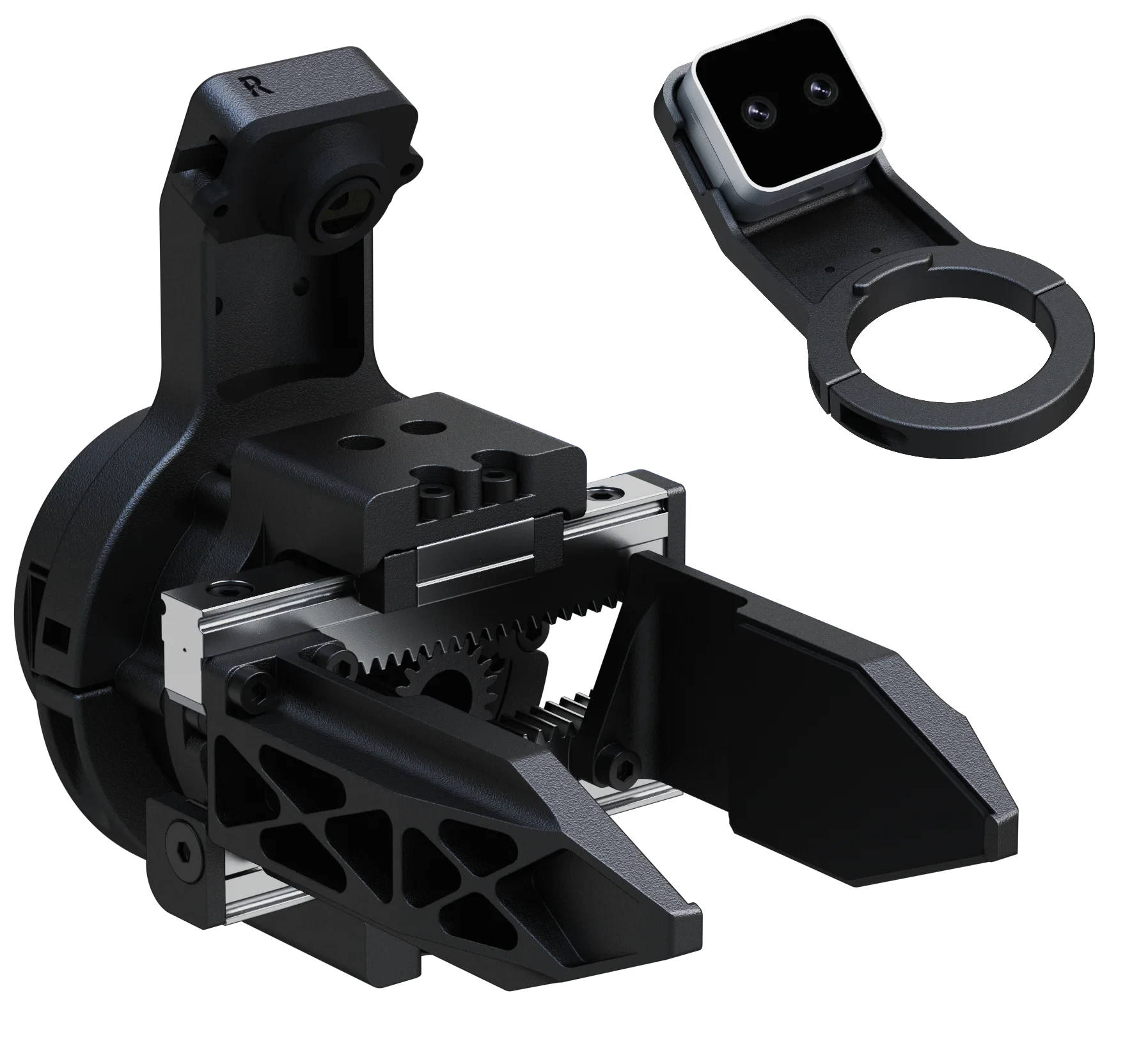 Unitree Dex1-1 Gripper Ultimate Version on Robot Wrist Unitree Dex1-1 gripper Ultimate version mounted on a humanoid robot wrist with the RGB camera on top